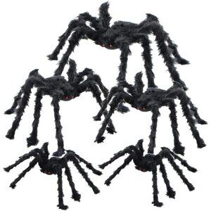 5pcs Halloween Spider Gaint Hairy Spider with Red Eyes,Bendable Legs Halloween